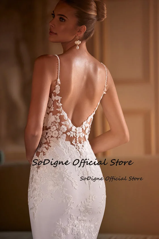 SoDigne Mermaid Lace Appliques Wedding Dresses V-neck Sleeveless Satin Bridal Dress Long Wedding Gown Robe De Mairee Customized 16 Sc0a1b947c373403fa65bfb7d48e240a6h