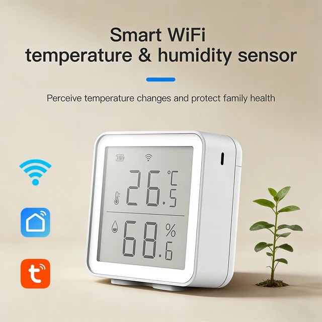Tuya WiFi LCD Indoor Digital Electronic Temperature and Humidi Temperature and Humidity Sensor For Smart Life APP Remote Viewing