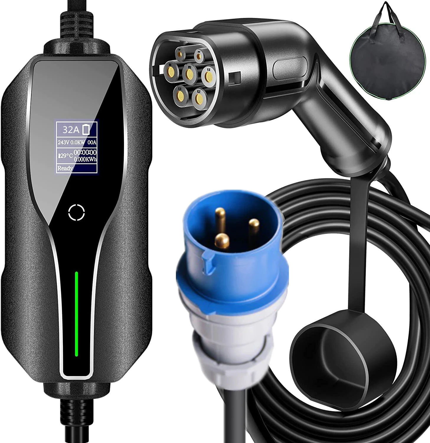 Eu Standard Portable Ev Charger Type 1 Type 2 With Cee Plug 32a 7.2kw