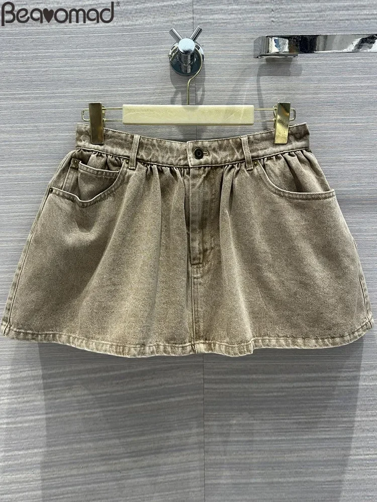 

Fashion Summer Party Caki A-Line Mini Skirt's Sexy's Sexy Low Wist Button Multi Pocket Cowboy Falda corta