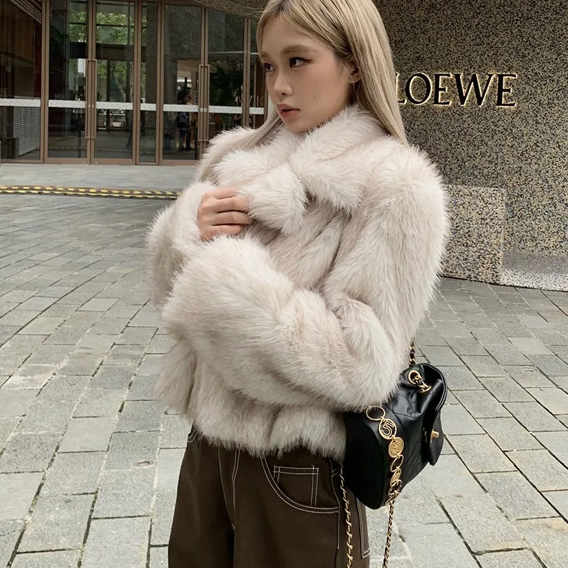2024 Luxury Brand Autumn Winter Fur Coat Women Short Lazy Wind Fox Fur Jacket Cropped Fluffy Casaco De Pele Feminino 2