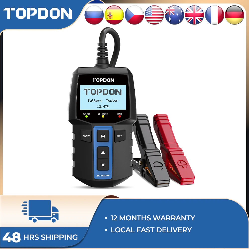 TOPDON BT100W Battery Tester 12V Bluetooth Charging Cranking Digital