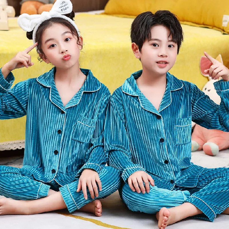 

Autumn Winter Children Velour Pajamas Set Teen Warm Velvet Sleepwear Girls Loungewear Kids long sleeved Pijamas Homewear Suit