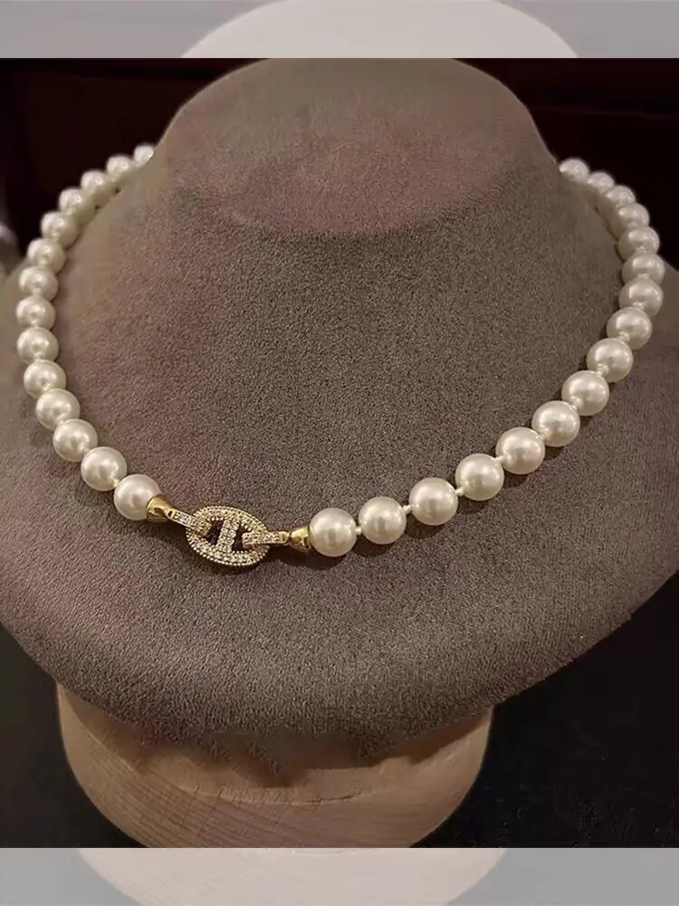 

gorgeous 9-10mm south sea white pearl necklace 18inch 14k