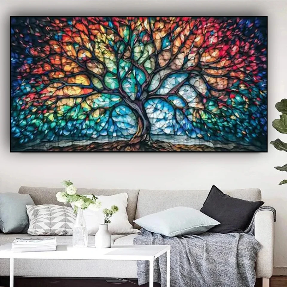 Diy Mystical Tree of Life Diamond Art Abstract Yggdrasil Stained Glass Full  Square Round 5d Diamond Painting Landscape Art X1382