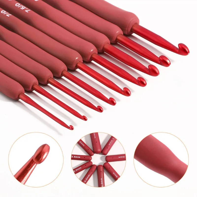 Set 2-10 mm Crochet Hooks Frosted Silicone Handle Aluminum Handmade DIY Hook Crochet Sweater Weaving Knitting Sewing Tool