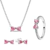 Original 925 Sterling Silver Zircon Pink Shining Bow Set Ring Earrings Bracelets Necklace Original DIY Women Fine Jewelry Gift 1