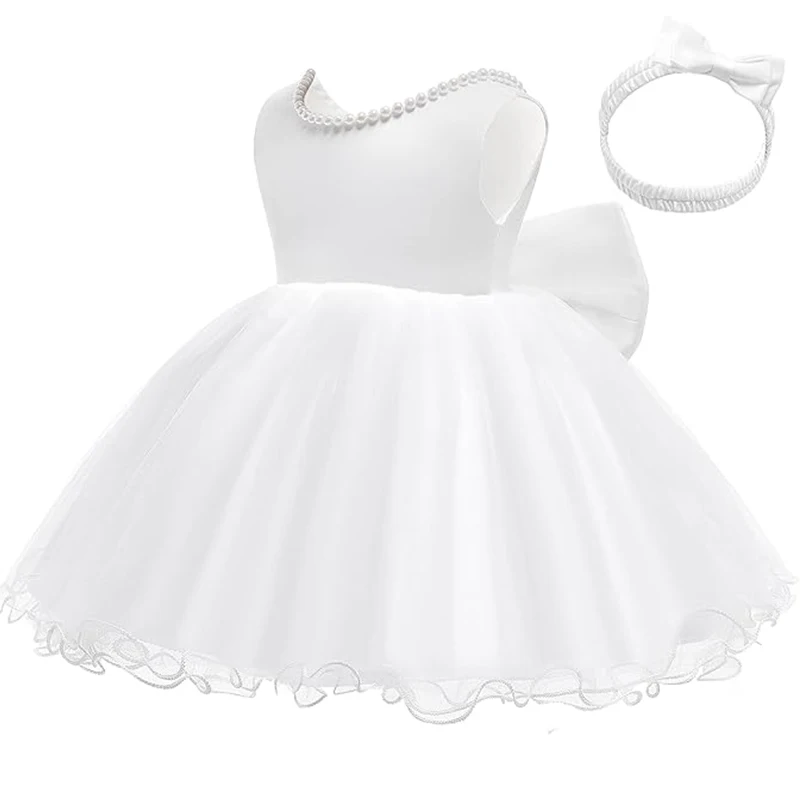 Elegant White Baby Dress with Big Bow – Perfect for Weddings, Baptisms, and First Birthdays