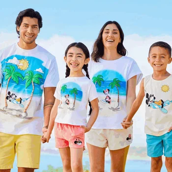 미니소 클래식 만화 미키 마우스 디즈니, 하와이 휴가 해변 가족, 부모-자녀 복장, 성인 및 어린이, 소년 소녀, 어린이 의류