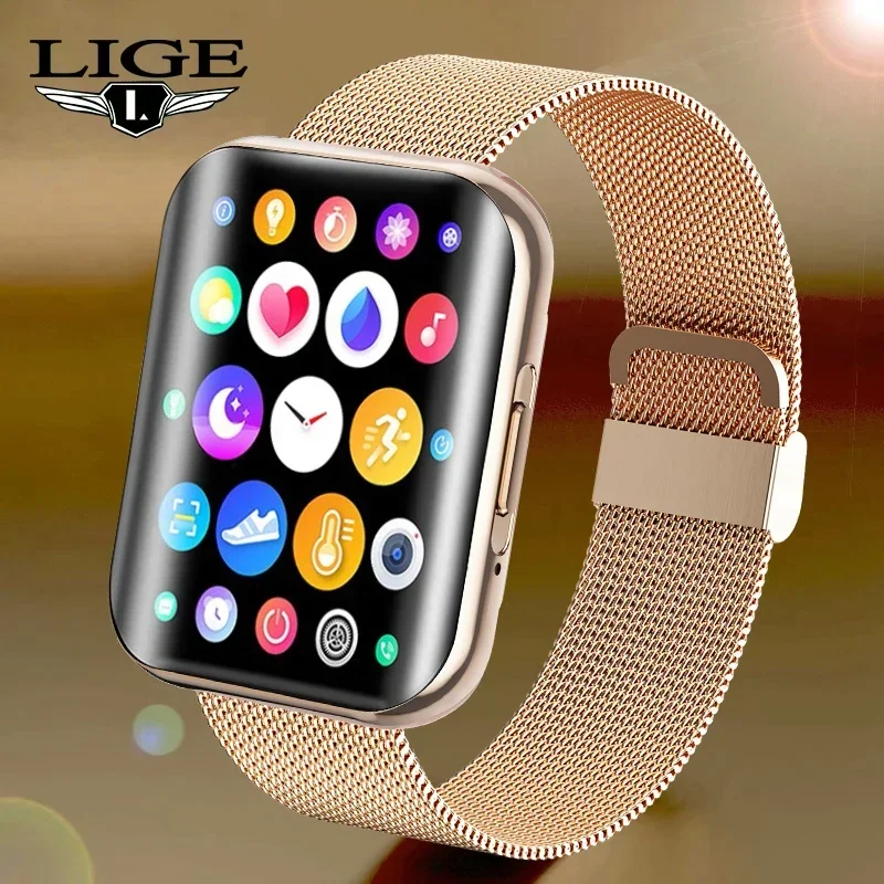 

LIGE New Women Bluetooth Call Smartwatch For Men HD Custom Dial Touch blood pressure Monitoring Fitness Sport Smart Watch Ladies