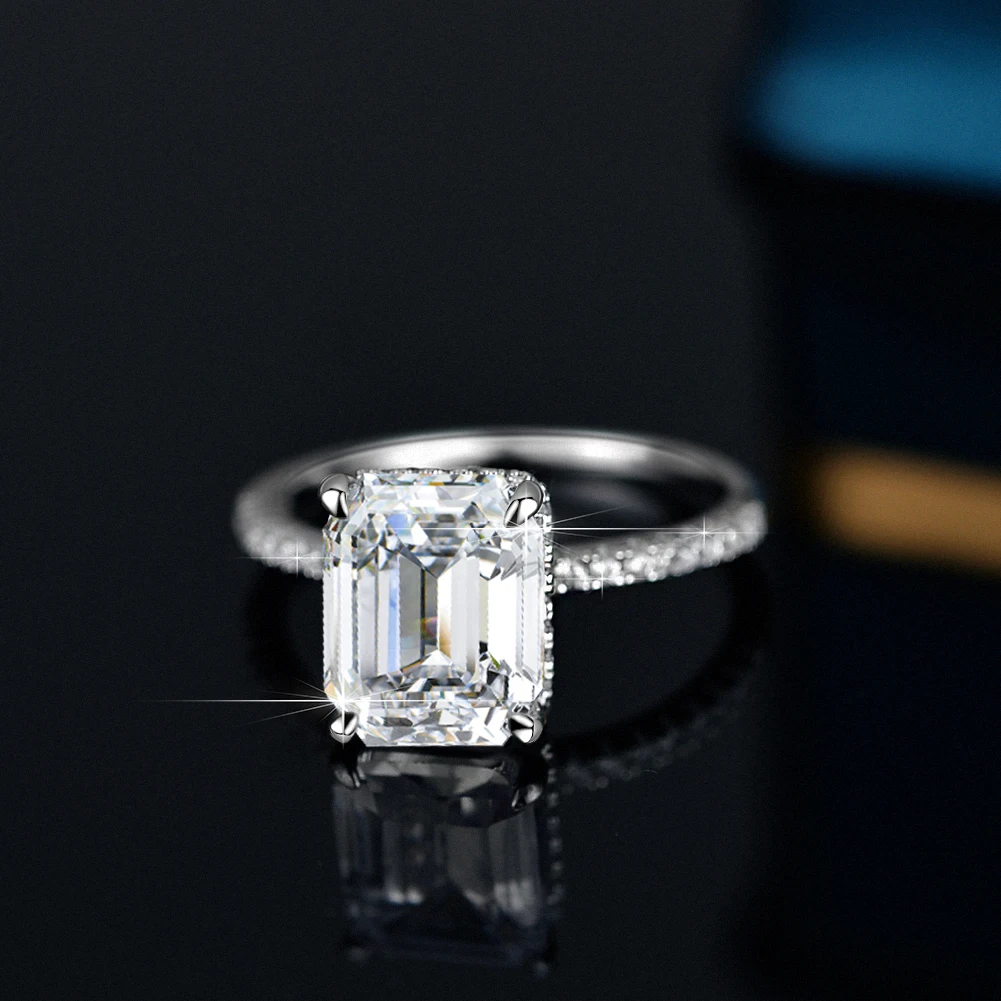 

Free Shipping Moissanite Ring Emerald Cut Eternity 925 Sliver Rings Original Certified Luxury Quality Jewelry Wedding Gift
