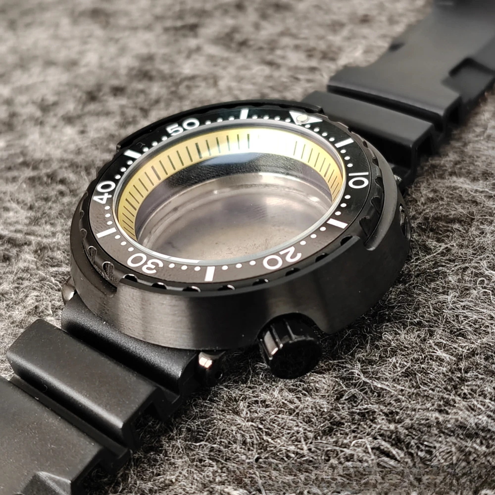 

45mm Watch Case for SeikoTUNA Style Black Yellow PVD Case Stainless Steel Strap Sapphire Glass Suitable for NH35/36 Movement