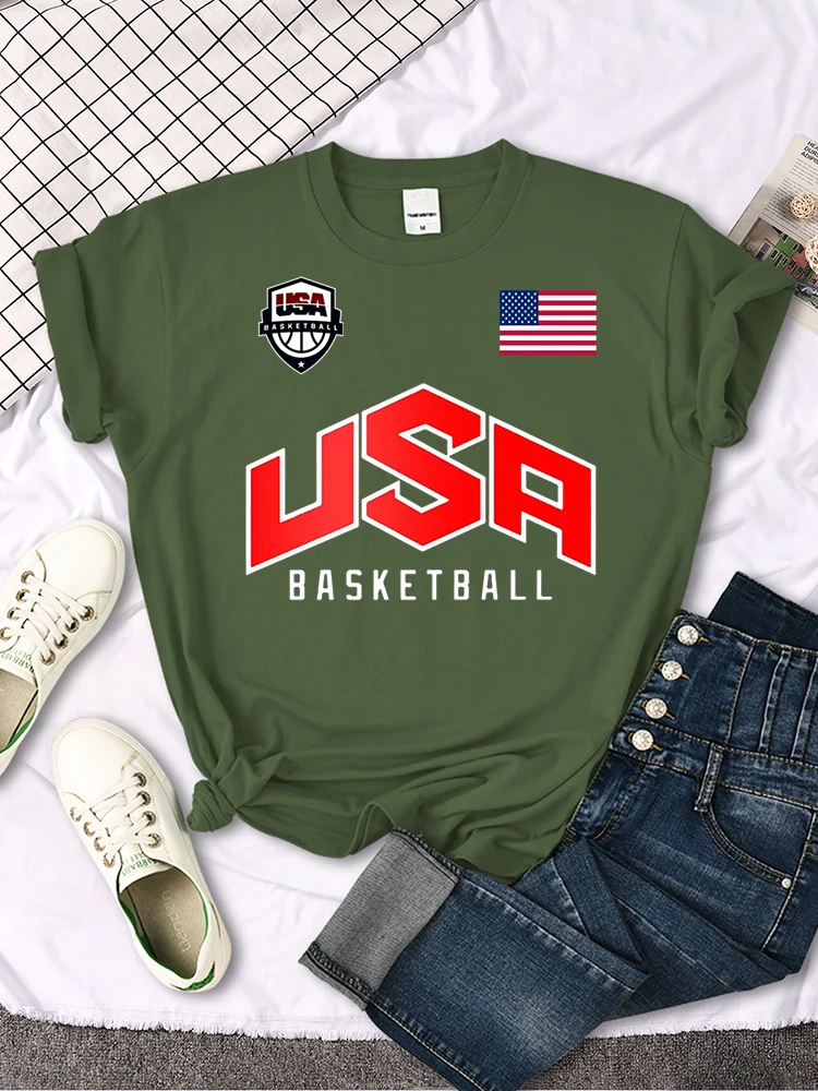 USA Basketball Flag logo Printed T-Shirts Women Summer Loose Fashion Short Sleeve O-Neck Casual Breathable Tops Tshirt Female