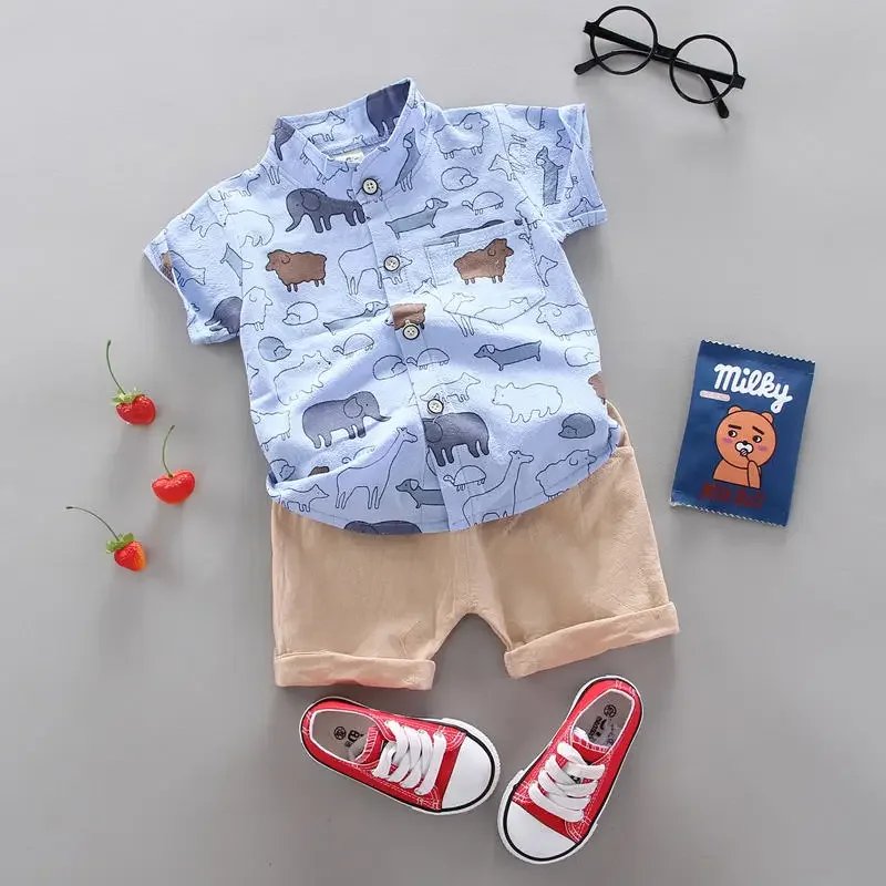 New Summer Casual Newborn Kids Boy Toddler Clothes Full Printe Shirt Tops Pants 2Pcs/Set Cotton Kids Outfits Clothing Suit