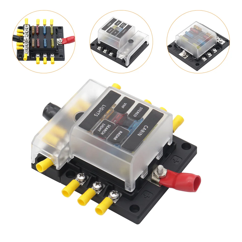 

1 Set Fused Distribution Block 6-way Fuse Box Holder with Negative Busbar