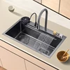 Multifunction Black Nano Kitchen Sink Waterfall Faucet Large Single Bowl Cup Washer Pure Tap Soap Dispenser 304 Stainless Steel 1