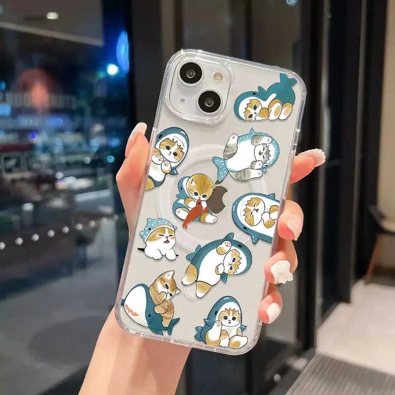 Whimsical M-Mofusand Cat MagSafe Magnetic Phone Case - Soft Clear TPU Cover