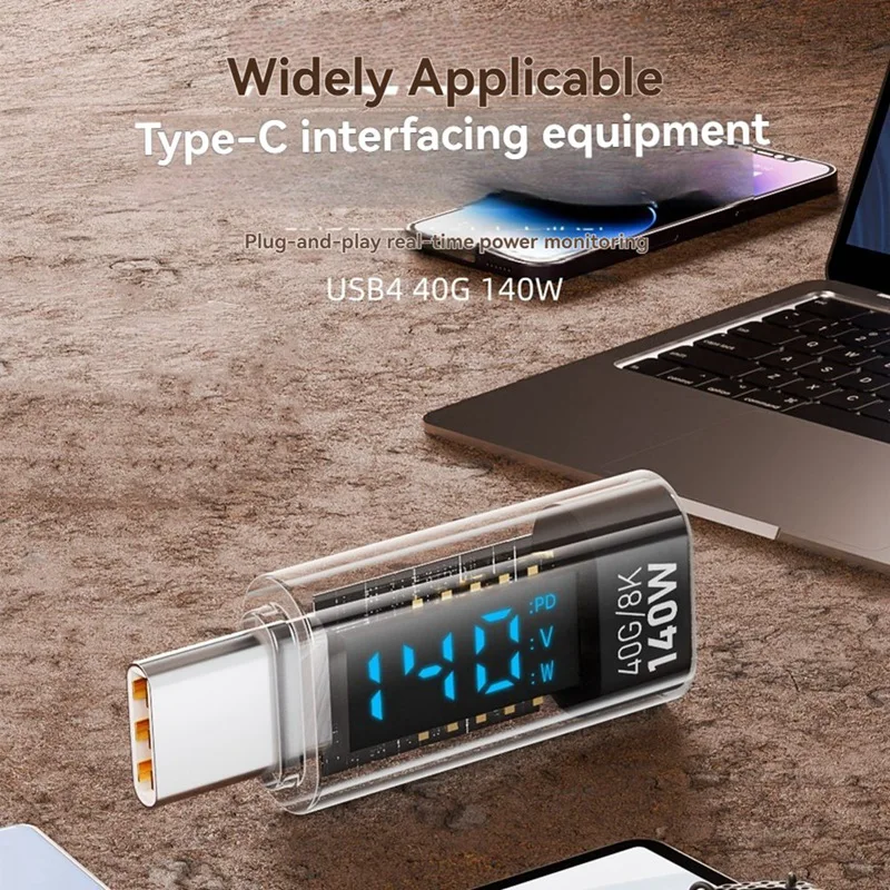 USB C Adapter LED Wattage Display 140W 40Gbps 8K USB C Extension PD3.1 Type Connector Type Power Meter Tester-Y96A
