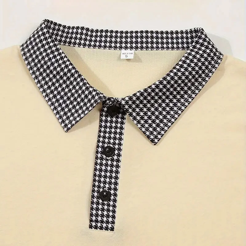 Polo da uomo a maniche lunghe con risvolto a quadri a contrasto, vestibilità regolare, per tutti i giorni, ufficio, affari, weekend, viaggi, casual, streetwear, top basic - immagine 5