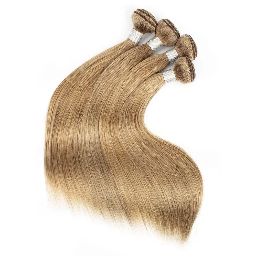 Color #8 Ash Blonde 3/4 Bundles Straight Double Weft Human Hair Bundles Brazilian Remy Hair Weave Extension 10-26 Inches
