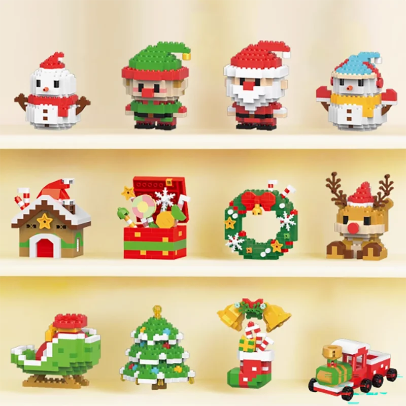 DIY Christmas Building Block Snowman Elk Santa Claus Model Micro Brick Building Block Xmas Tree Decoration Children Toy Gift 4