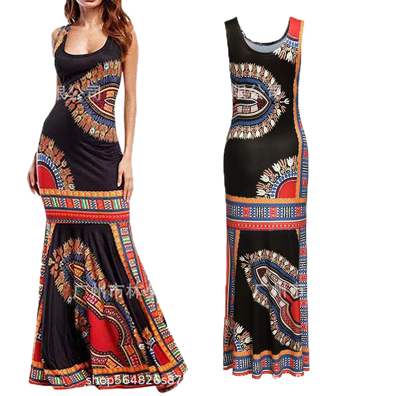 

New African Tranditional Long Dress Vintage Hippie Dashiki caftan ethnic Indian