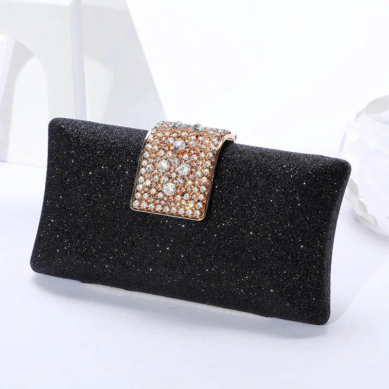 Black Hollow Diamond Woman Crystal Rhinestone Clutch 1