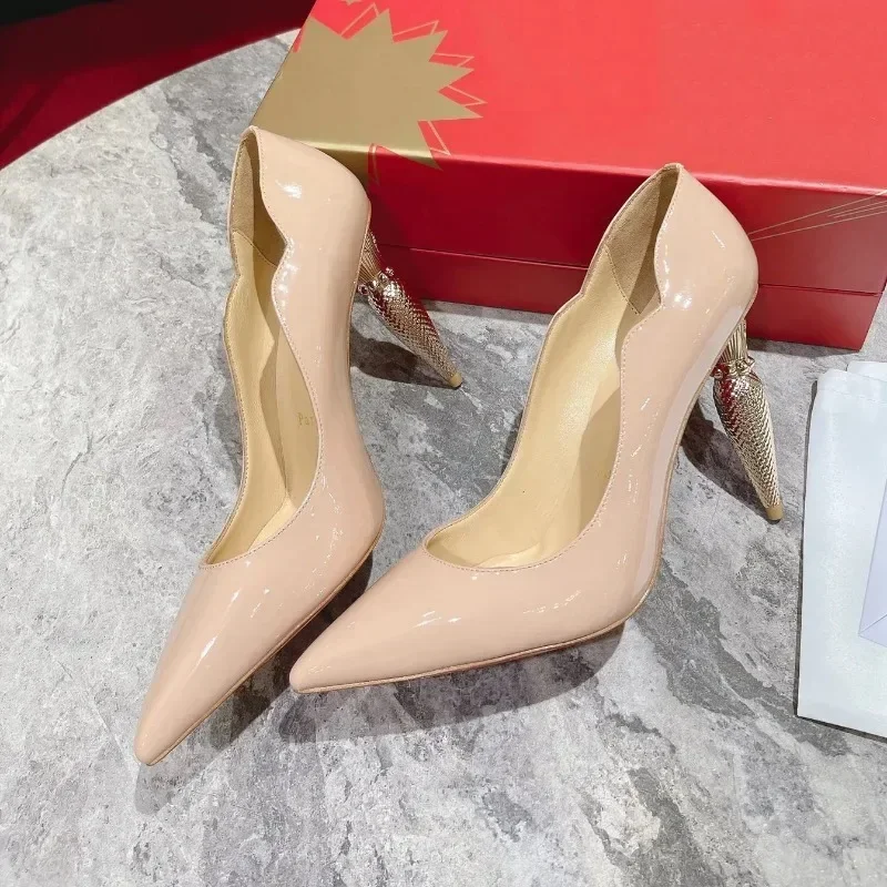 

Top Quality Womens High Heels Luxury Fashion Ladies Crystal Glisten Red Sole Shoes Classic Retro Designer 10cm High heel 2060HJ