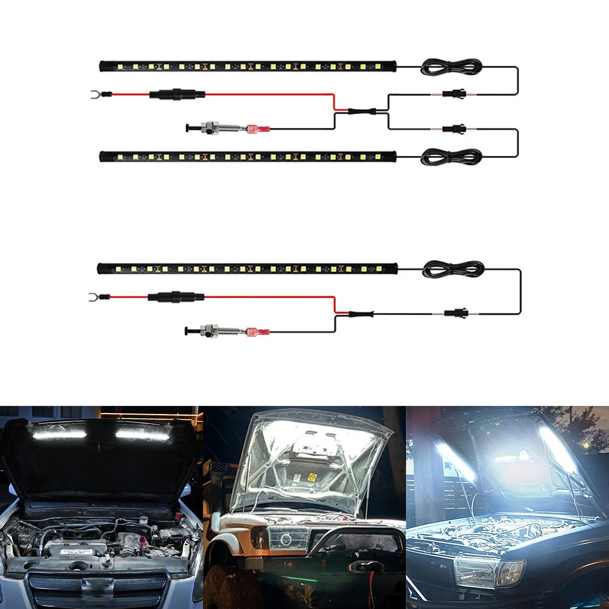 LED Car Under Hood Work Inspection Light Kit Flexible Self-Adhesive Strip Car Engine Cover Inspection Repair Universal 12V