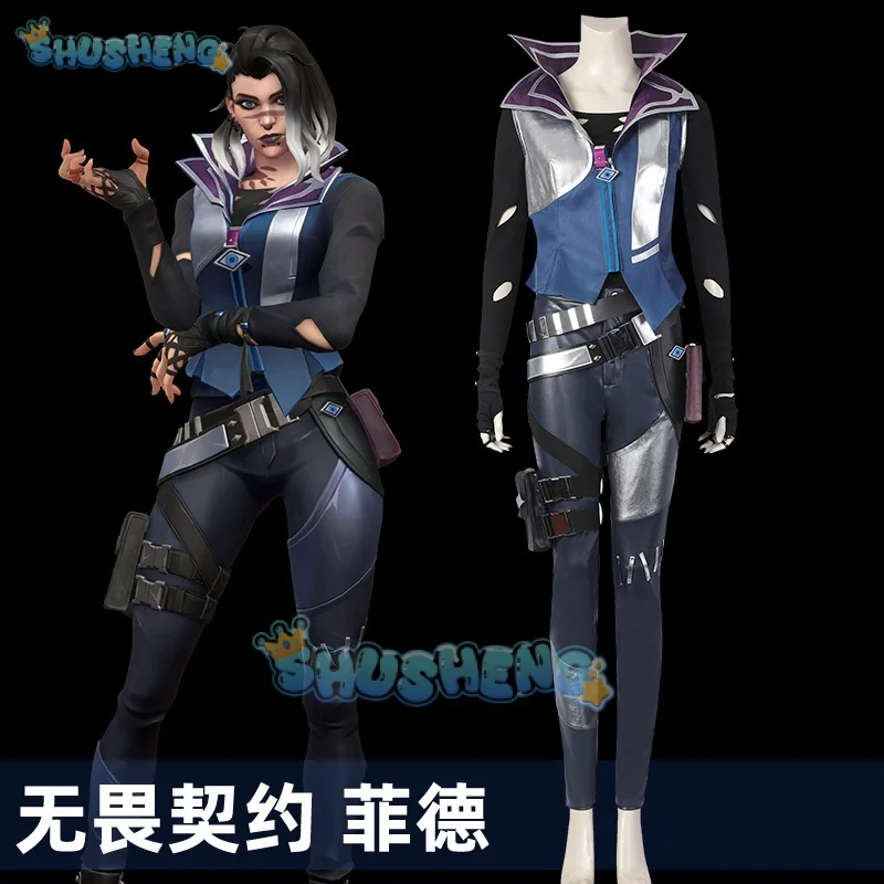

Game Valorant Fade Cosplay Costume Fantasia Halloween Carnival Party Women Role Disguise Clothes Top Pants Coat Set Outfits