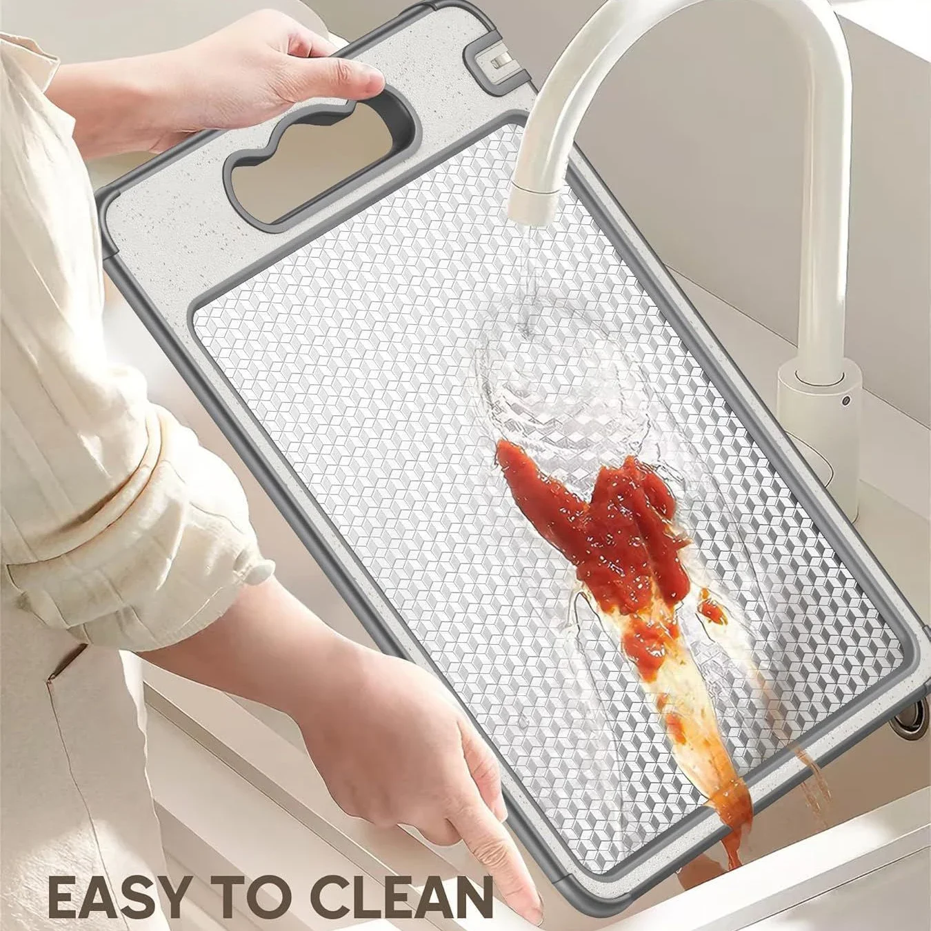 1pc Stainless Steel Kitchen Cutting Board Food Grade Anti-Slip Silicone Edges Wheat Straw Board Double Sided Chopping Board