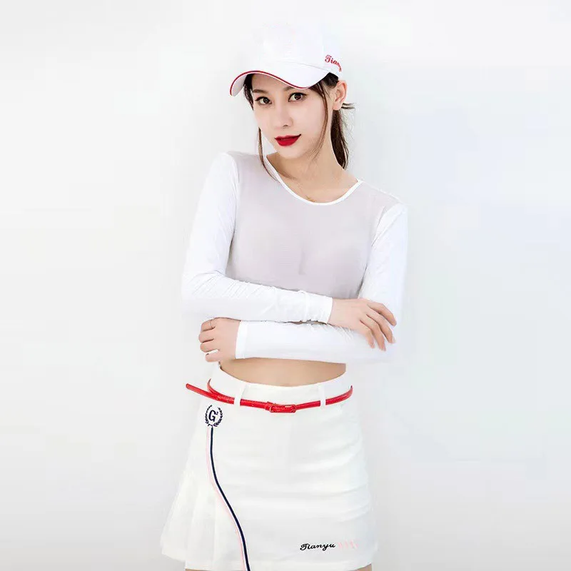 Golf Women's Underwear Ice Silk Fabric Long Sleeve Bottom Coat Sunscreen Breathable Half Waist Skin friendly women golf clothing
