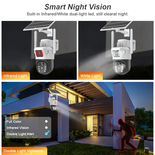 SANSCO 4K 8MP Dual Lens WIFI Solar Camera PIR Motion Detection Dual Screens Battery Outdoor 4MP PTZ Security Camera Eseecloud 6