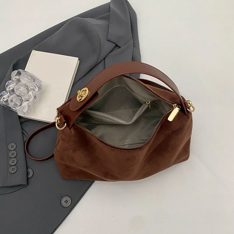 Women's Suede Crossbody Bag Adjustable Strap Shoulder Satchel Clutch Purse for Work And Travel Pillow Handbags