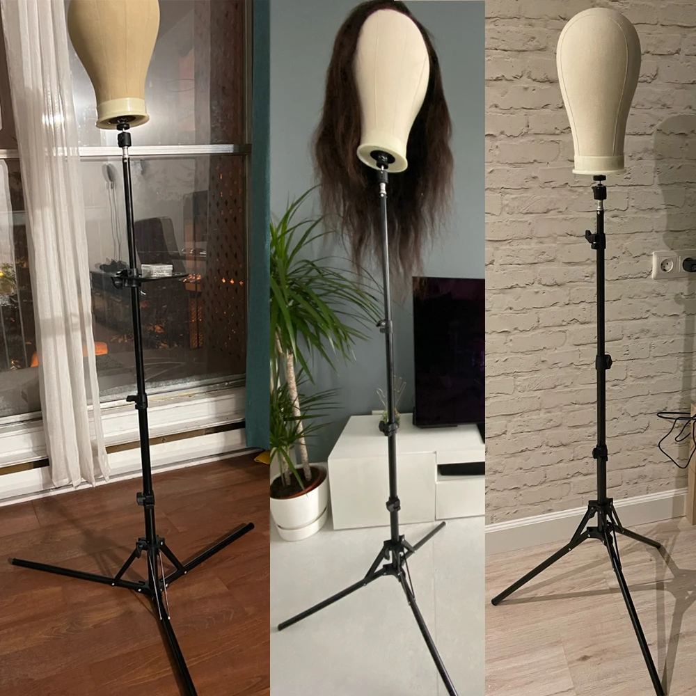 Alileader New 152Cm/64Cm Wig Stand Wig Tripod With Mannequin Canvas Block Head Adjustable Tripod Stand Wig Making kit TPins Gift