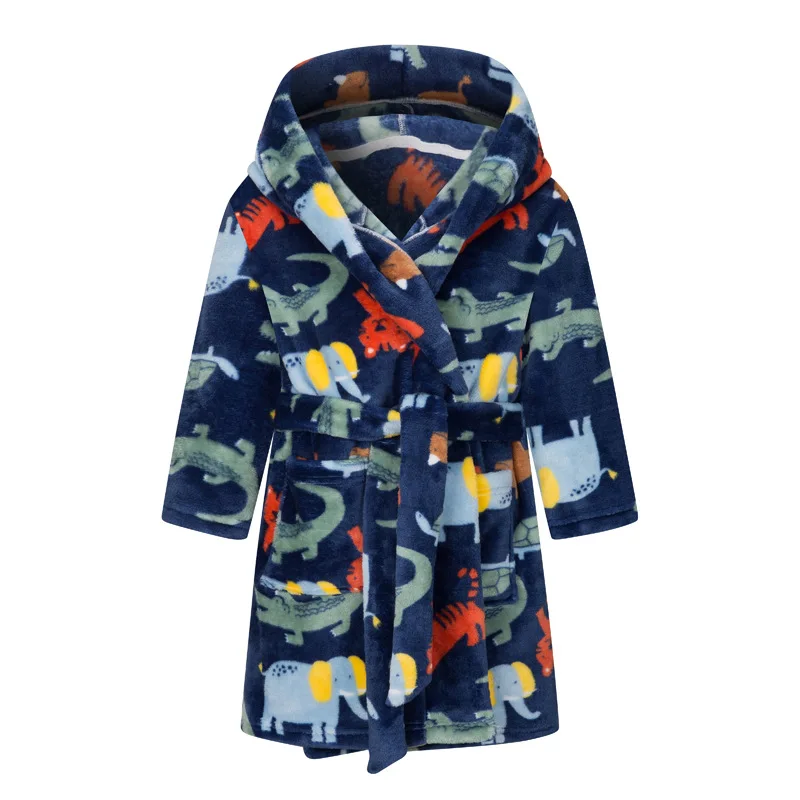 Boys Girls Cartoon Unicorn Flannel Hooded Bathrobe Autumn Winter Kids Warm Thicken Sleepwear Robe Children's Bath Robe for Kids