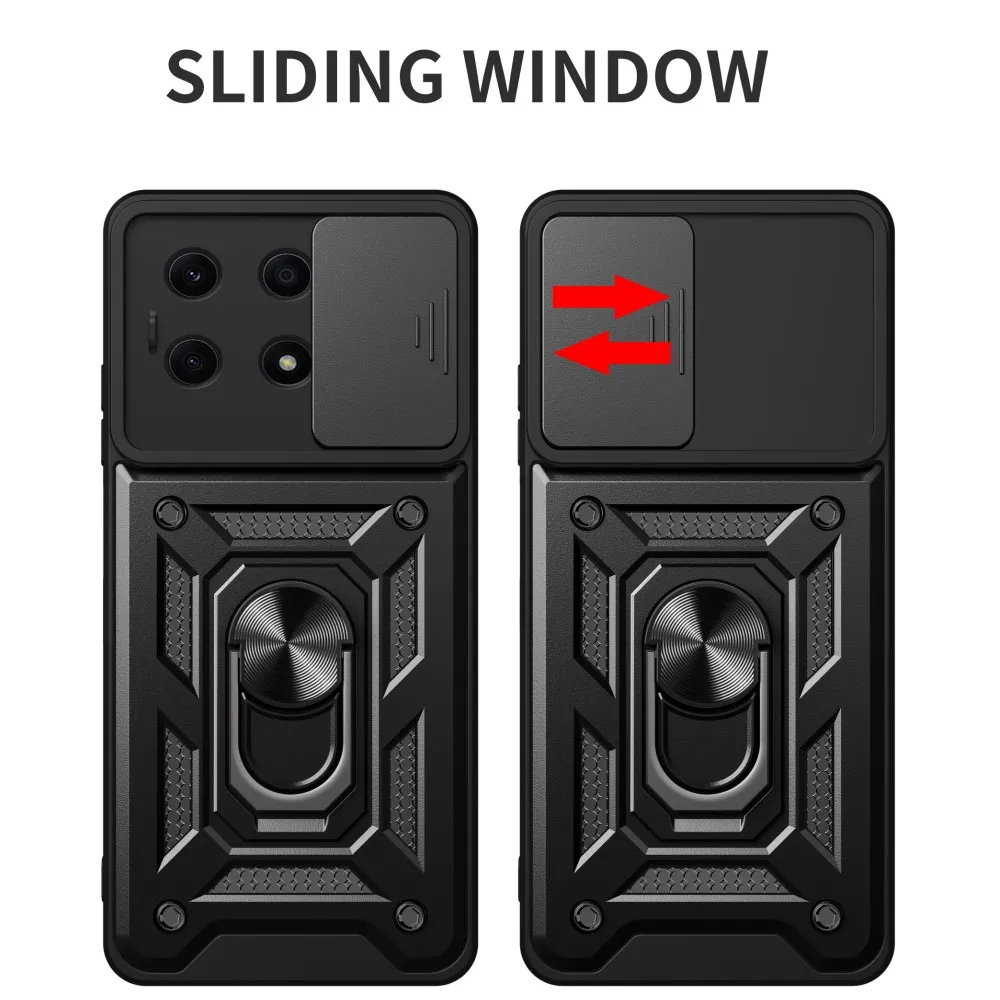 Shockproof Armor Case with Slide Camera Lens Protection Ring - Durable Phone Back Cover
