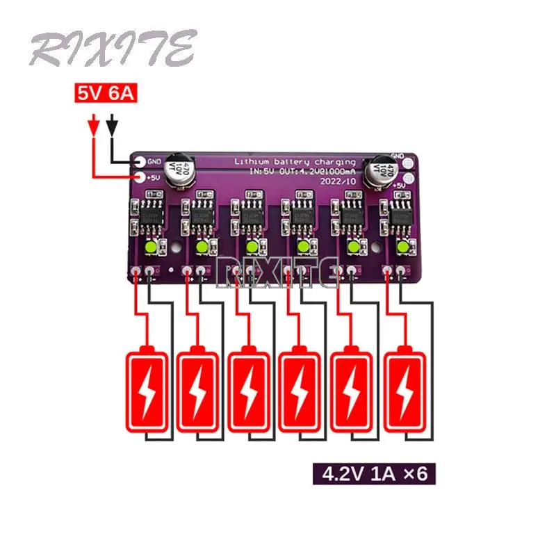 18650 Lithium Battery Charging Module TP4056 5V Input for 4.2V 1A Charger Board 6 Independent Charge Discharge PCB Circuit Board