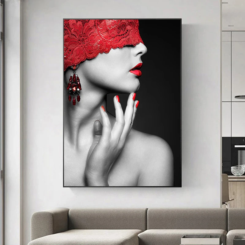 Nordic Xxx Videos Sexy Movie Red Lips Lace Mask Nude Woman Modern Abstract  Painting Canvas Print Art Cute Kids Home Dec - AliExpress
