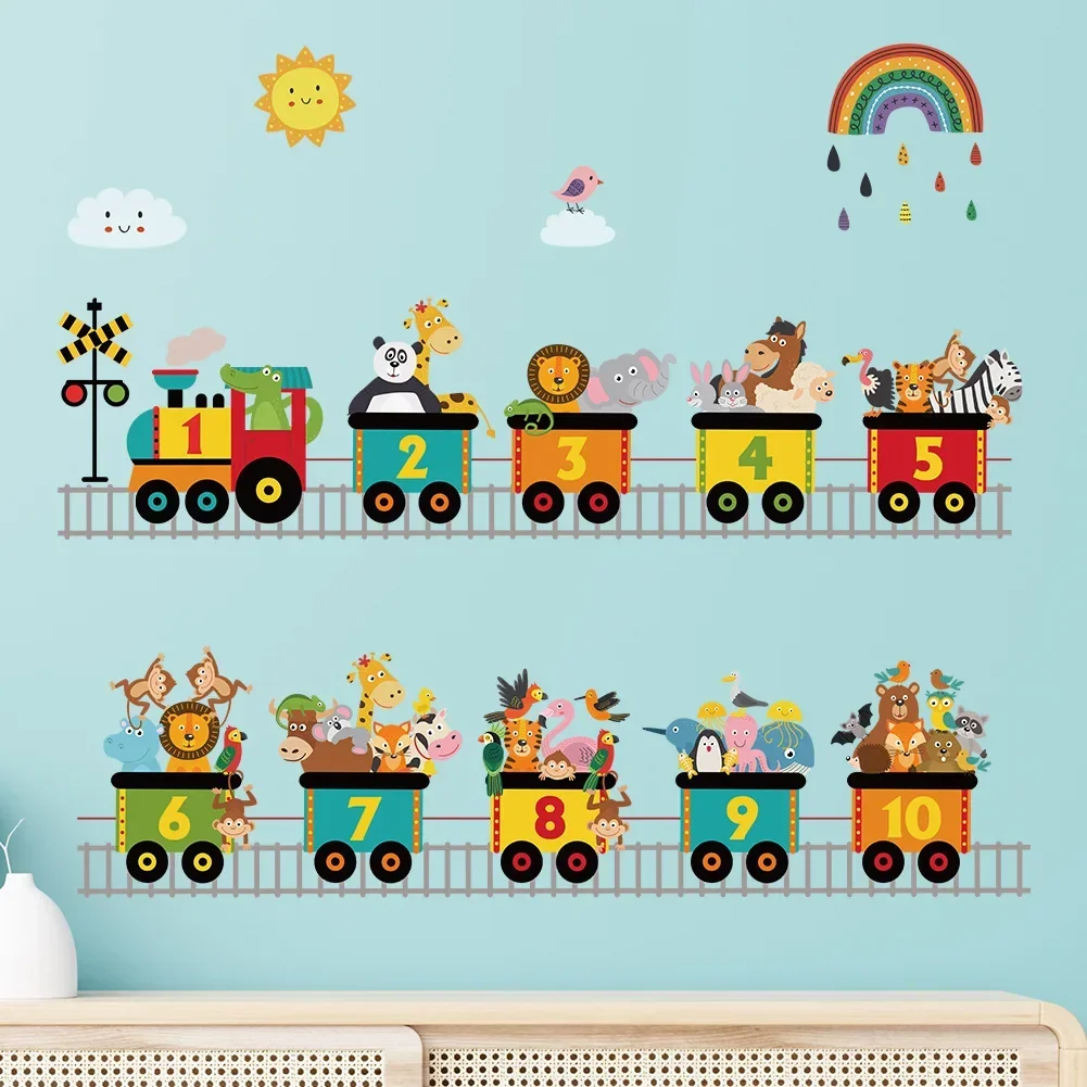 Cartoon Train Animal Car Traffic Transport Wall Sticker PVC Rainbow Balloon Wall Decals for Nursery Kids Living Room Decors