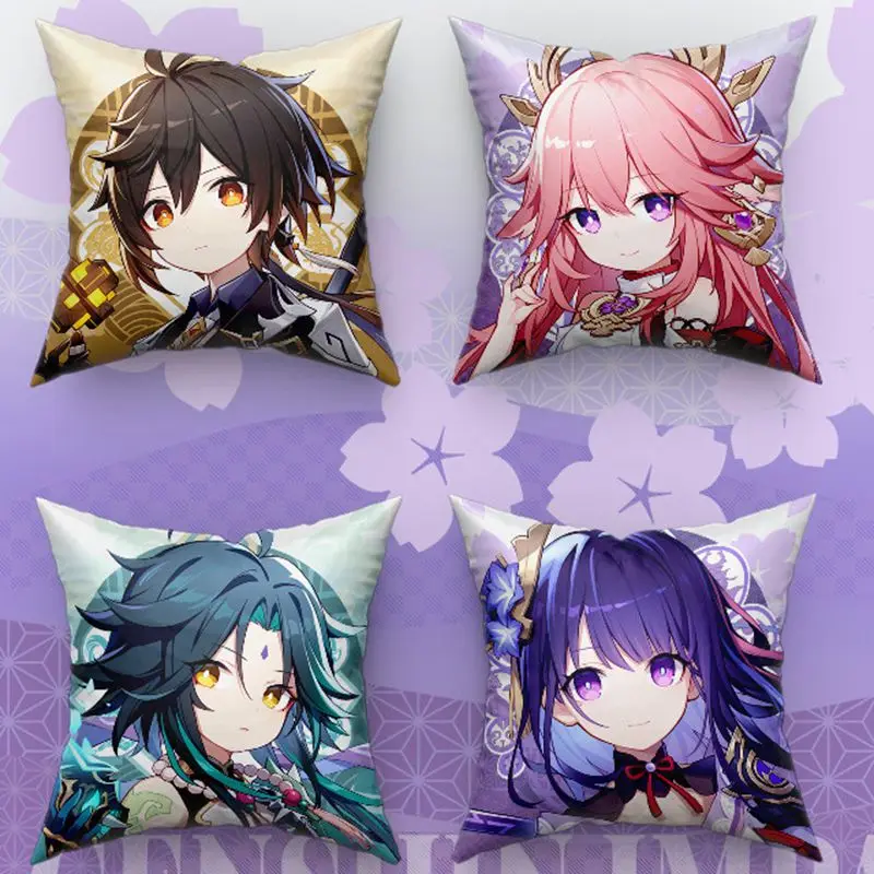 

Anime 45*45cm Plush Pillow Genshin Impact Raiden Shogun Yae Miko Gan Yu Cartoon Dolls miHoYo Games Comics Decorations Halloween