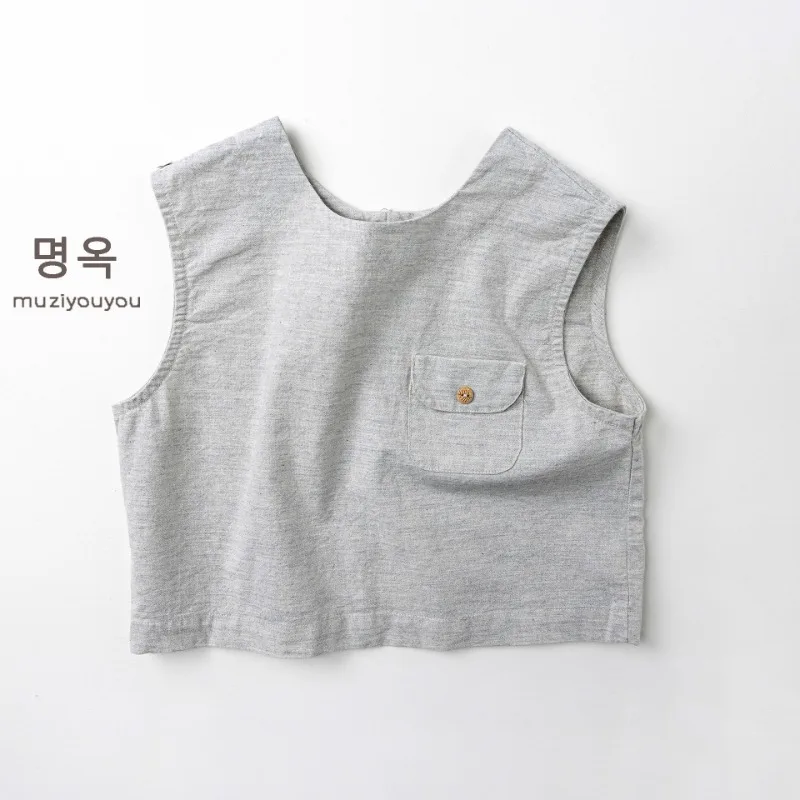한국 스타일 아동 앞뒤 착용 조끼 봄 여름 신상 다용도 숲 스타일 남아 여아 베이비 조끼 패션