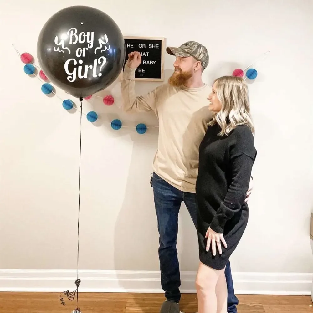 

1set 36inch Boy or Girl Balloon Party Black Latex Balloons Blue or pink Confetti Gender Reveal Globos Baby Shower Decorations