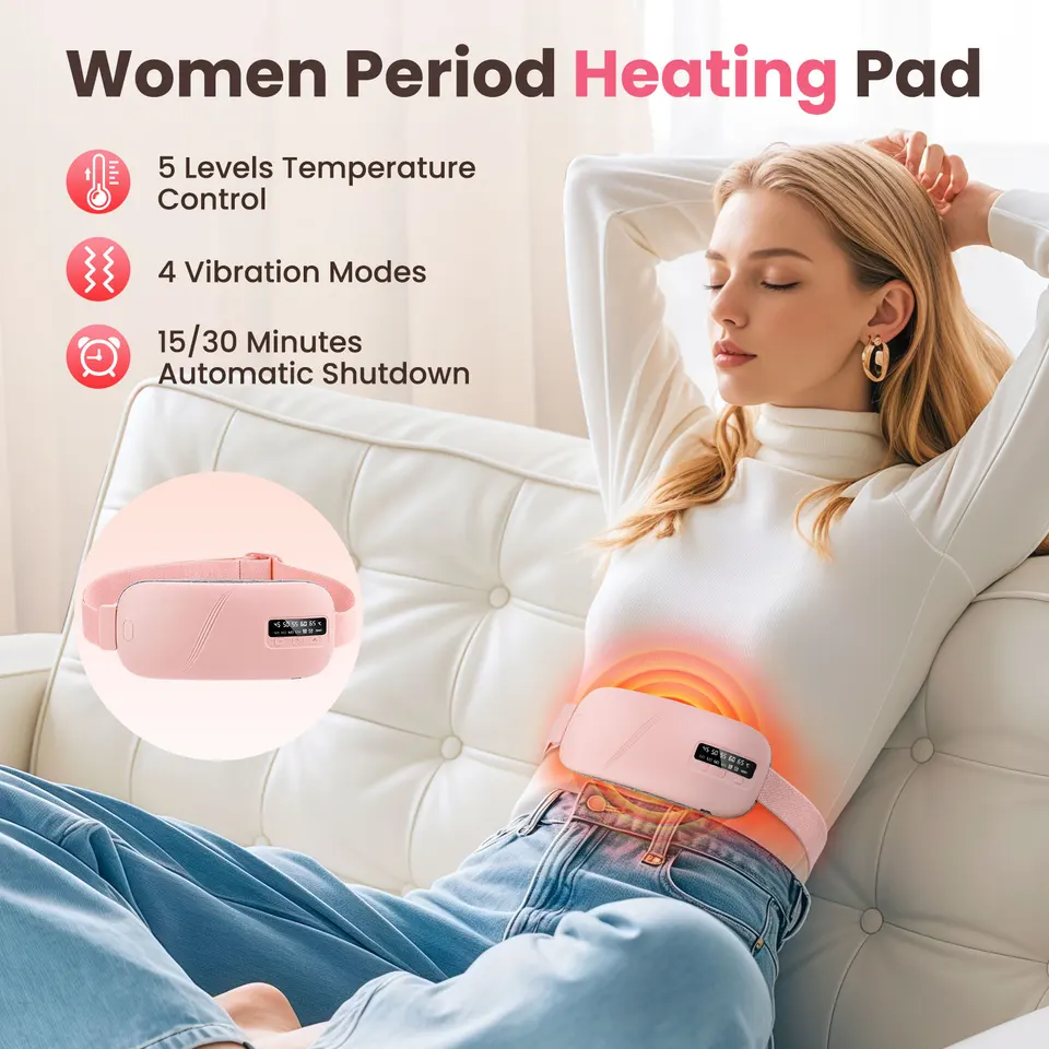 Coussin chauffant électrique pour les crampes menstruelles, appareil de massage et de soin des règles, compresse vibrante pour le ventre._voghion.com