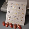 Luxury Series Dragonfly Golden Rhinestones Unique 5D Nail Stickers Back Glue Nail Sliders 2