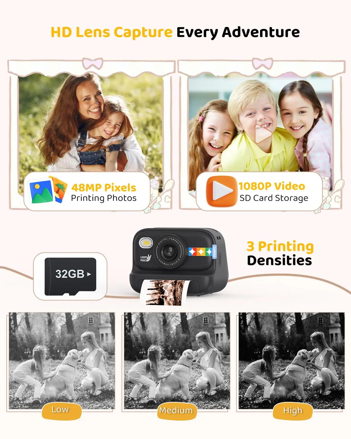 Kids Color Print Instant Camera Refill Paper HD Thermal Print Rolls 57*25mm Smooth Finish Compatible with Most Kids Cameras