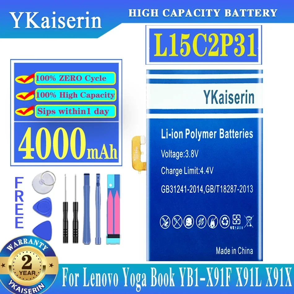 

YKaiserin L15C2P31 4000mAh Battery for Lenovo Yoga Book YB1-X91F X91L X91X YB1-X90F Series Battery