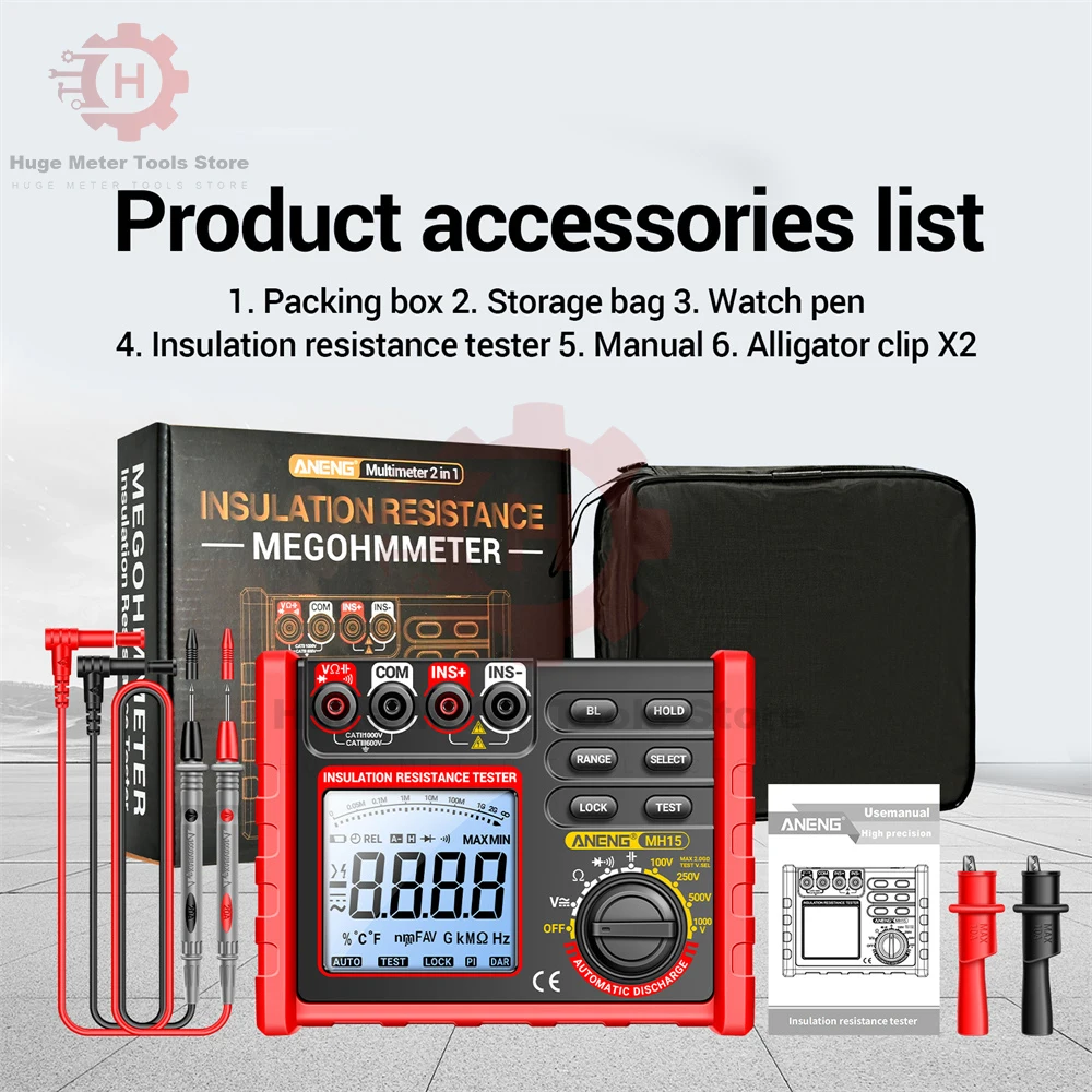 MH15 Multifunctional Digital Meter Insulation Resistance Automatic Discharge AC/DC Voltage Megohmmeter Tester Tools 6000 Counts