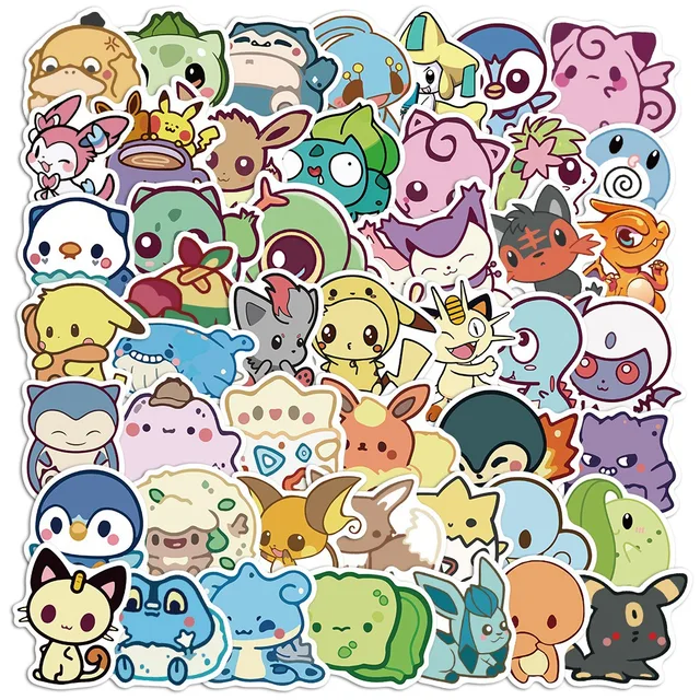 50PCS/Q Version Cute Pokemon My Melody Cinnamon Dog Cat Cartoon Waterproof Laptop Luggage Sticker Kids Gift Kawaii anime 2