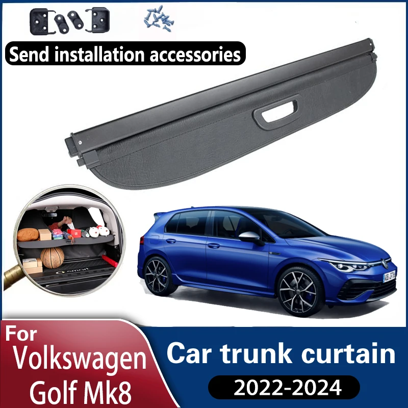 For VW Golf MK8 Accessories Volkswagen Golf 8 GTE GTD GTI 2022~2024 Car  Trunk Curtain Covers Rear Rack Partition Car Accessories